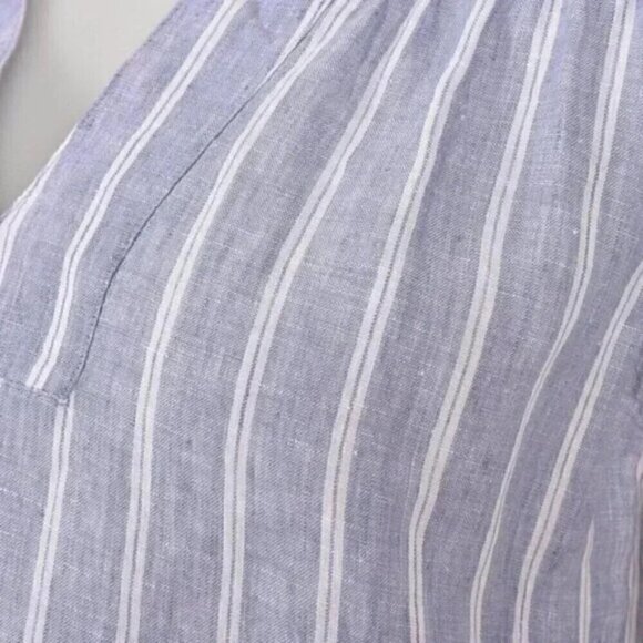 Lord & Taylor 100% Linen Striped Split Neck  Top Blue White Small - Picture 4 of 7